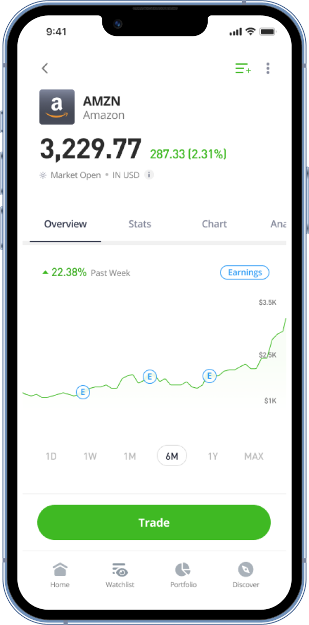 eToro trading flow — asset view on mobile
